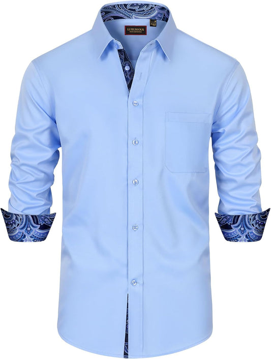 Mens Dress Shirts Long Sleeve Dress Shirts for Men Inner Contrast Button Down Casual Shirts for Men Big and Tall