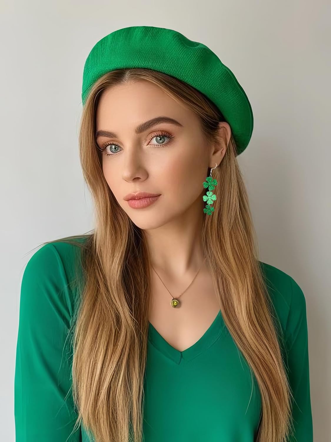 St Patricks Day Green Shamrock Clover Earrings for Women, Irish St. Patrick's Day Accessories Good Luck Hoop Dangle Glitter Earrings (Type 1)