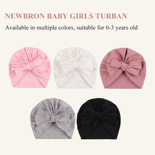 Baby Girl Turban Newborn Beanies Hat 5 Pieces Cotton Infant Girls Headwraps Toddler Kids Hats 0-3 Years