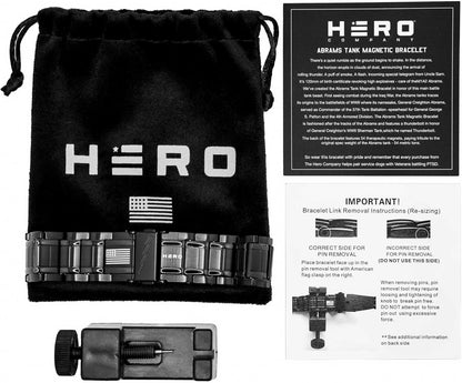 Hero Company Titanium Magnetic Bracelet - Abrams Thunderbolt Tank Magnetic Therapy Bracelet with Link Removal Tool