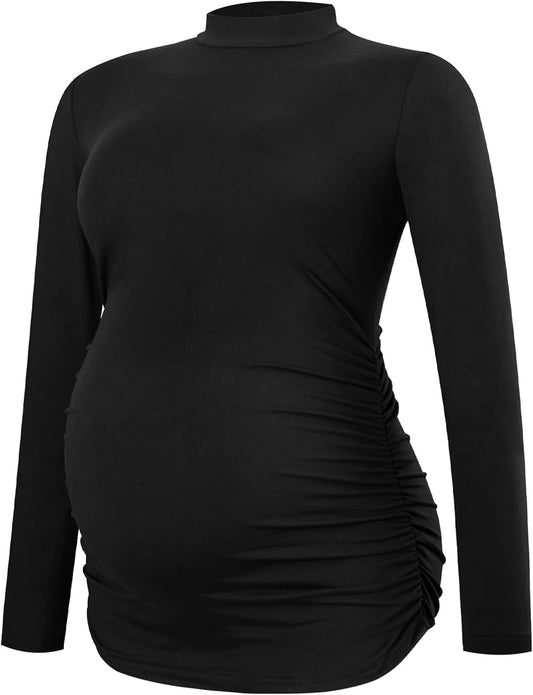 Smallshow Women's Maternity Shirts Crew Neck Long Sleeve Pregnancy Clothes Tops 3 Pack