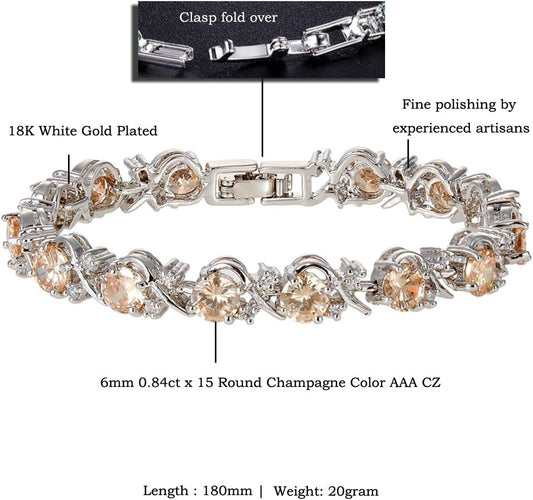 RIZILIA BLOSSOM Tennis Bracelet & Round Cut CZ [6 Colors available] in White Gold Plated, 7"