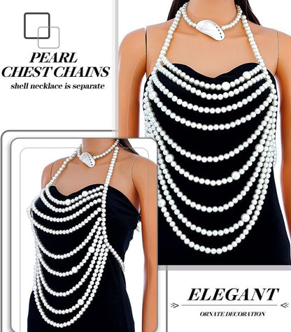 Uranian Pearl Body Chains Top Pearl Bra Chain Layered Shoulder Chain Necklaces Halter Chest Chains Beach Bikini Body Jewelry for Women