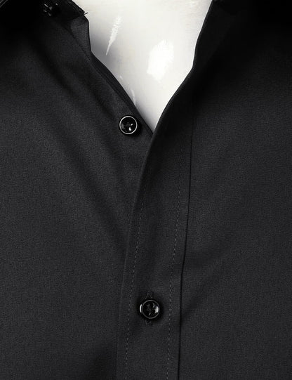 Men's Stretch Wrinkle Free Dress Shirts Formal Wedding Prom Short Sleeve Slim Fit Button Down Shirt
