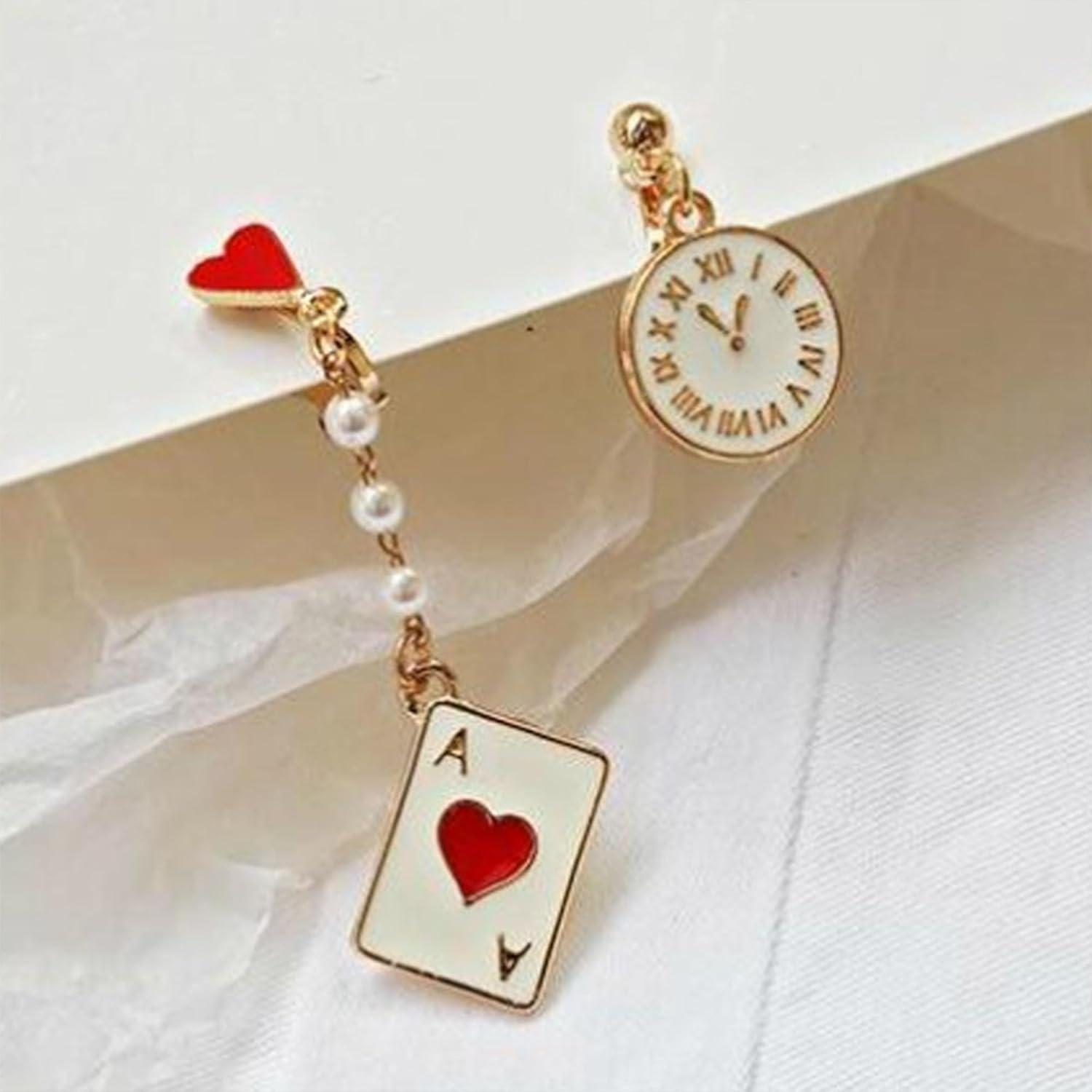 Queen of Heart Earrings Red Heart Poker Clock Drop Earrings Funny Colorful Resin Playing Card Earrings for Women