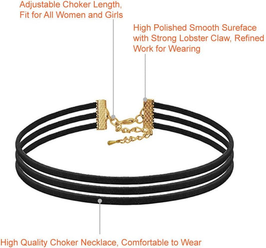 PAXCOO 10PCS Black Velvet Choker Necklaces with A Stroage Bag for Women