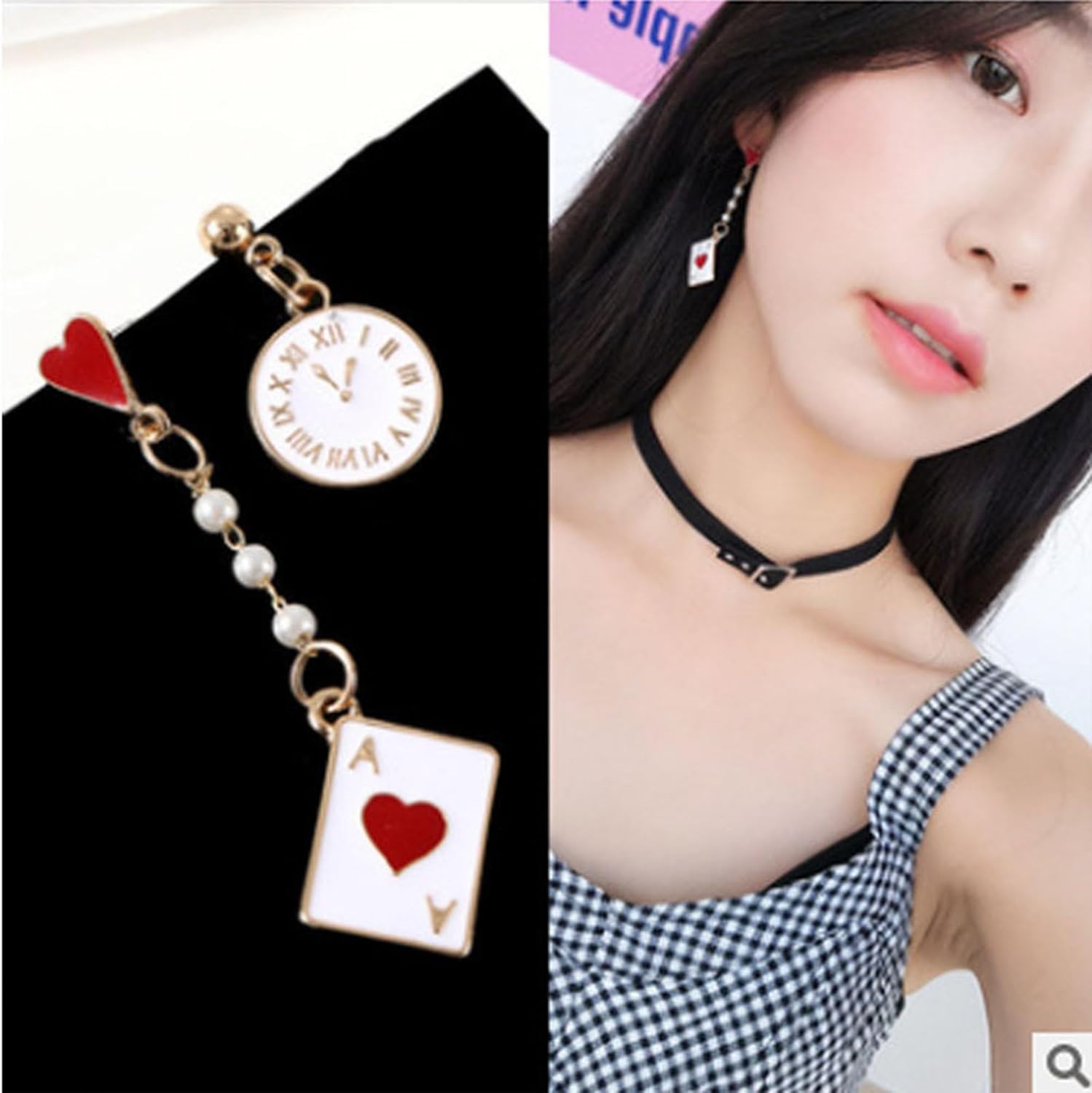 Queen of Heart Earrings Red Heart Poker Clock Drop Earrings Funny Colorful Resin Playing Card Earrings for Women