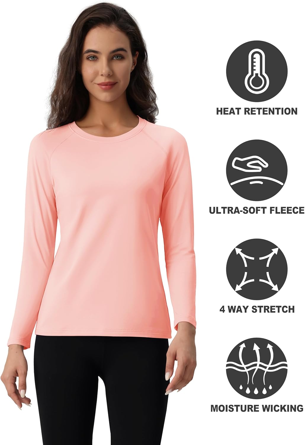 MAGCOMSEN Women's Thermal Shirts Fleece Lined Undershirt Long Sleeve Tops Warm Workout Winter Base Layer