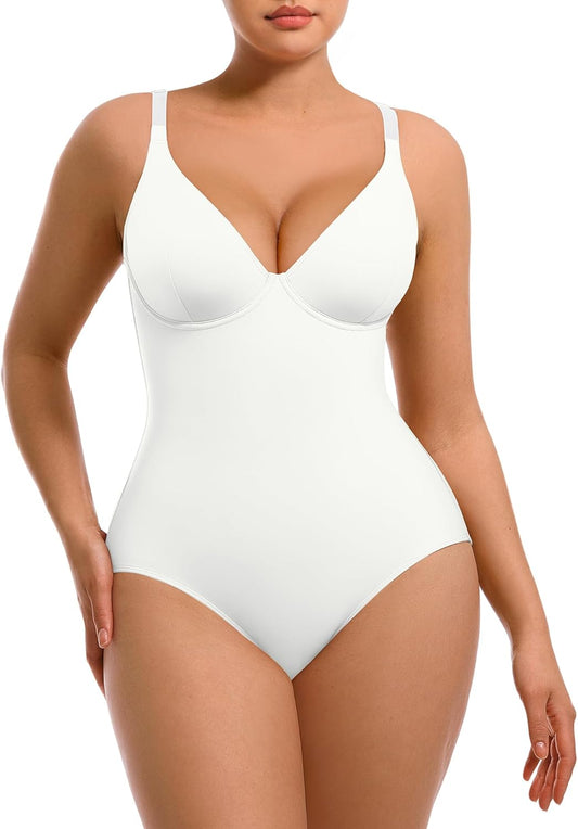 FeelinGirl Shapewear Bodysuits for Women Tummy Control Body Suits Deep V Neck Corset Body Shaper Tops