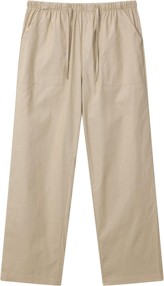 FANARCHER Men’s Cotton Linen Pants Drawstring Loose Beach Pants with Pockets