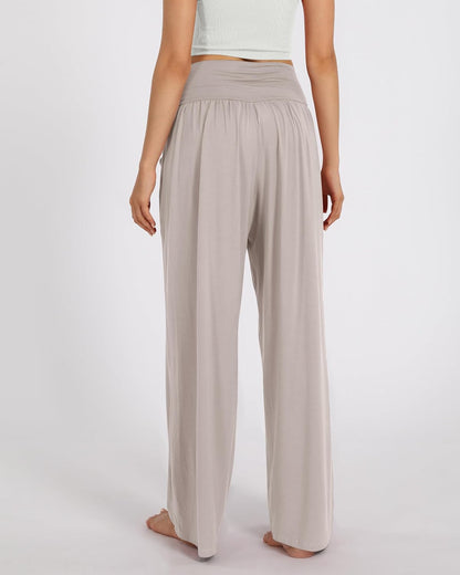 ODODOS Women's Wide Leg Palazzo Lounge Pants with Pockets Light Weight Loose Comfy Casual Pajama Pants-32 Inseam, Light Beige, Medium