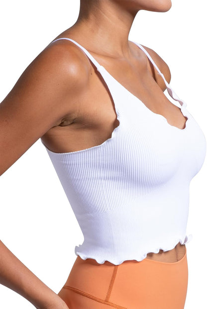 Sunzel Tank Top for Women, V Neck Seamless Ribbed Crop Camisole with Ruffles