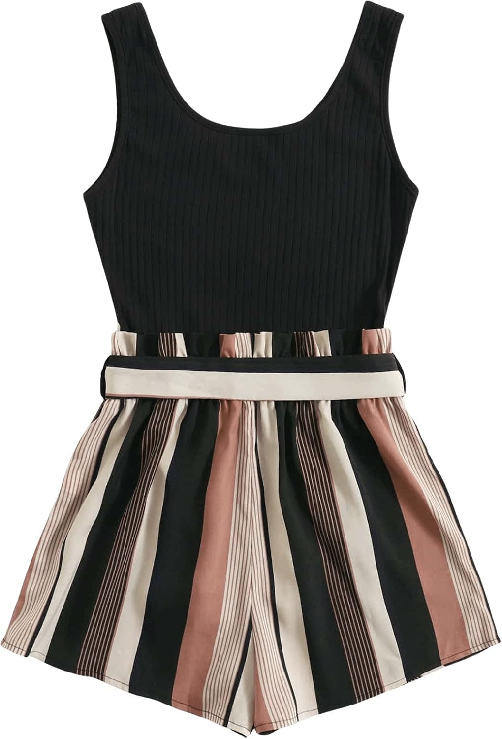 SOLY HUX Women's Summer Sleeveless Belted Tank Romper Short Jumpsuit