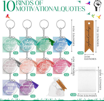 Chunful 20 Sets Thank You Gift Employee Appreciation Key Chains Bulk Motivation Keychain with Tag for Teacher Housekeeping Coworkers Volunteers