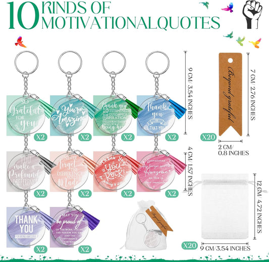 Chunful 20 Sets Thank You Gift Employee Appreciation Key Chains Bulk Motivation Keychain with Tag for Teacher Housekeeping Coworkers Volunteers