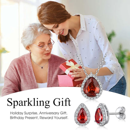 Bestyle Sparkling 925 Sterling Silver Birthstone Necklaces for Women, Created Heart/Round/Teardrop/Square Crystal Solitaire Pendant Diamond Necklace, Great Birthday/Anniversary/Wedding Gifts