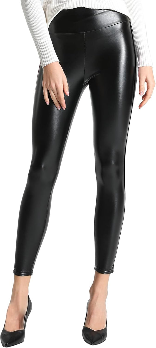 Tagoo Women's Stretchy Faux Leather Leggings Pants, Sexy Red High Waisted Tights