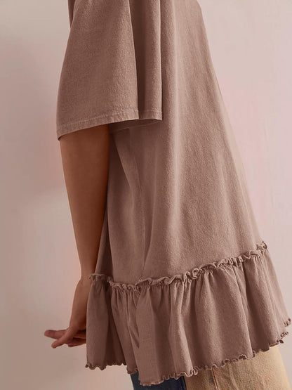 Tankaneo Womens Peplum Oversized Tshirt Summer Casual Pleated Shirt Dress Crew Neck Flowy Beach Tunic Tops