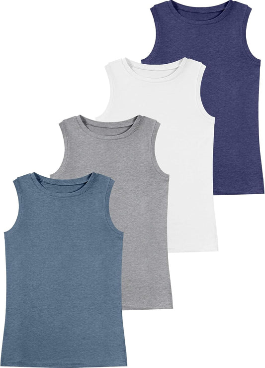 Ficerd 4 Pack Women's Sleeveless Tops, Casual Summer Loose Fit T Shirts Solid Color Tunic Tank Tops Ladies' Crew Neck Tee