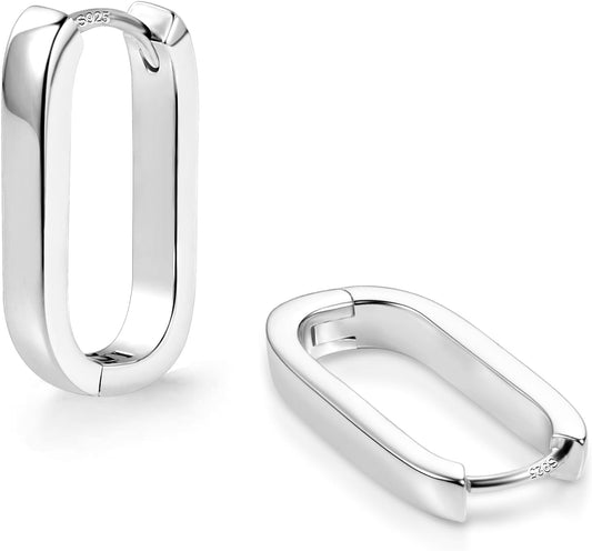 925 Sterling Silver Hoop Earrings for Women Small Square Hypoallergenic 14K Gold Plated Hoop Earrings Geometric Minimalist Rectangle Hoops