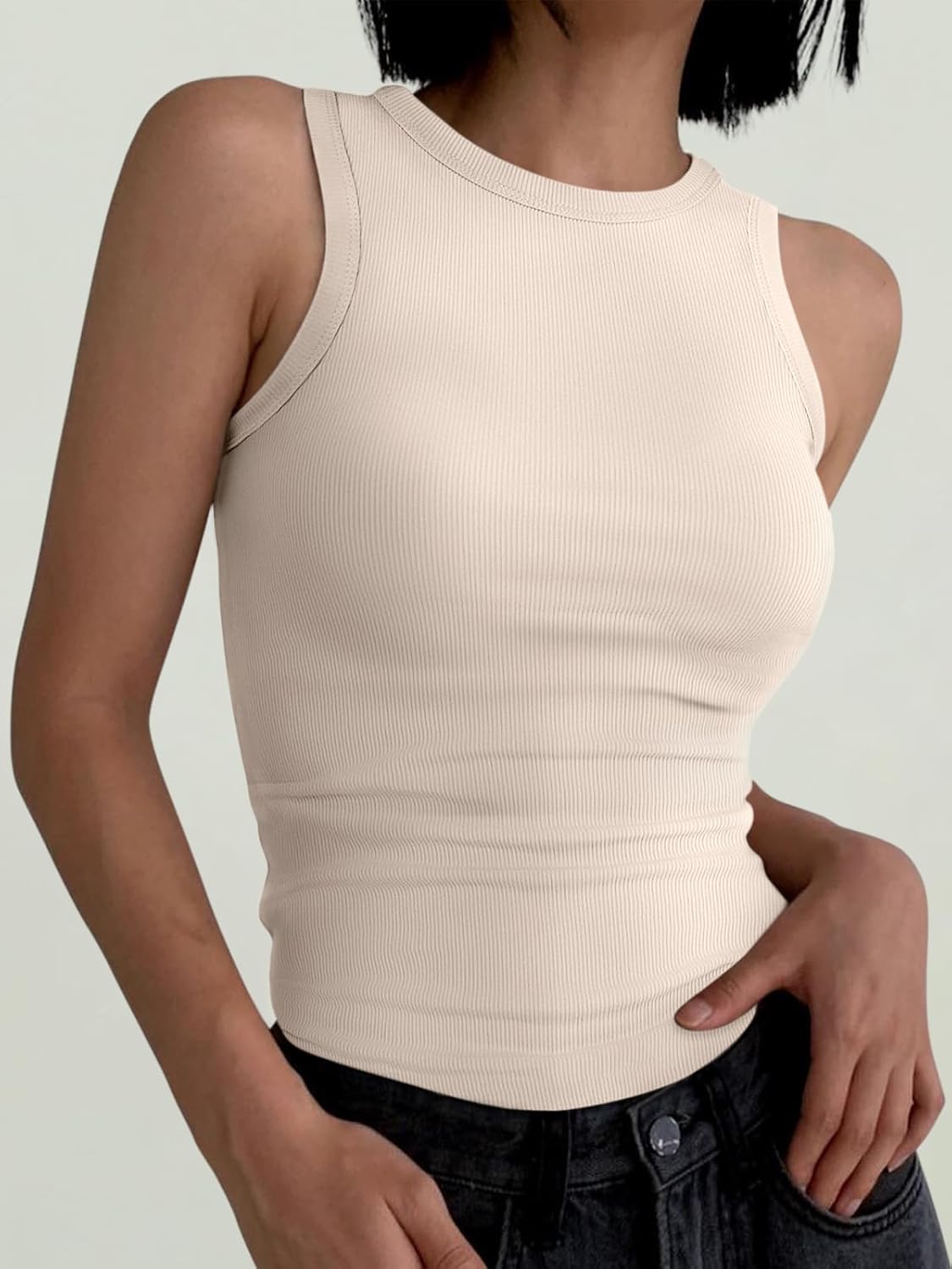 ANRABESS Womens Sleeveless High Neck Tank Tops Fashion Summer Casual Basic Slim Fit Ribbed Racerback Top Shirt Clothes