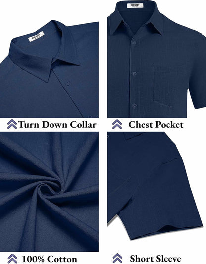 COOFANDY Men's Button Down Short Sleeve Shirt Casual Cotton Summer Beach Linen Wedding Shirts with Pocket