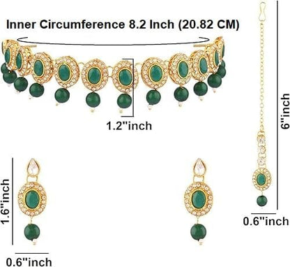 Efulgenz Crystal Indian Jewelry Choker Kundan Crystal Faux Pearl Necklace Earrings Maang Tikka Head Chain Bollywood Wedding Bridal Set for Women