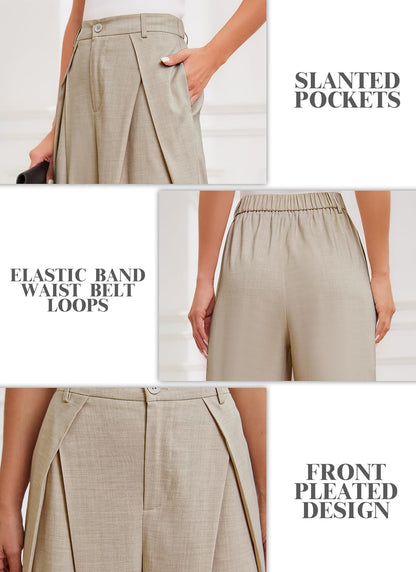 HVT Wide Leg Dress Pants for Women High Waisted Loose Palazzo Pants Business Casual Work Trousers Pants with Pockets