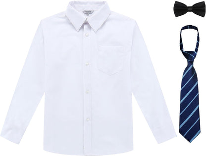 Bienzoe Boys Button Down Shirt: Kids Long Sleeve School Uniform Dress Tops Pack