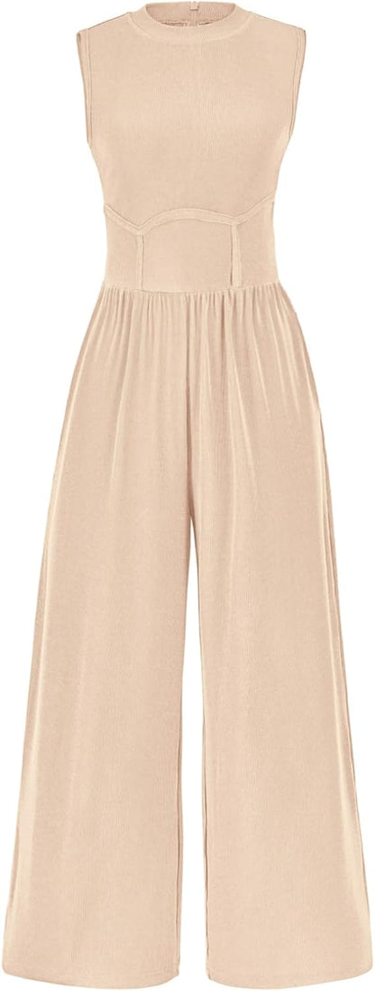 PRETTYGARDEN Women's Summer 2025 Sleeveless One Piece Jumpsuits for Women Dressy Casual Wide Leg Pants Romper with Pockets