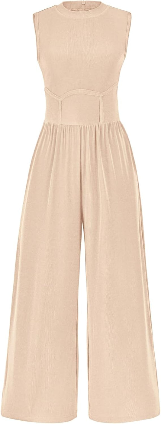 PRETTYGARDEN Women's Summer 2025 Sleeveless One Piece Jumpsuits for Women Dressy Casual Wide Leg Pants Romper with Pockets