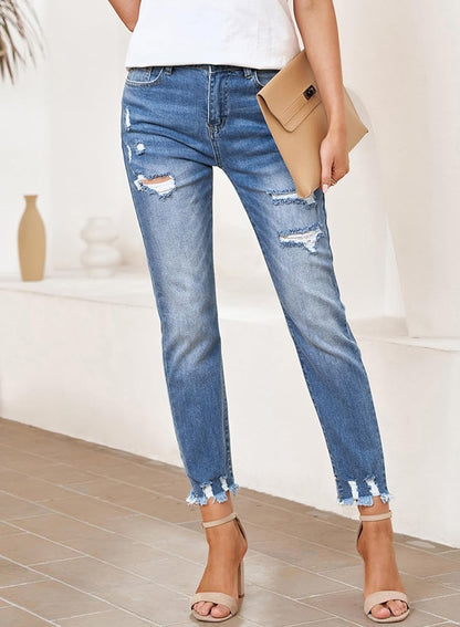 EVALESS Womens Jeans High Waisted Stretchy Ripped Distressed Tummy Control Straight Ankle Jean for Women Trendy 2025
