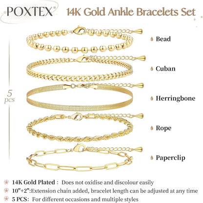 Extra Large Anklets for Women Large Ankle, 14K Real Gold Dainty Anklets for Women Waterproof, 10"+2" Adjustable Large Ankle Bracelets for Women Plus Size, Ankle Bracelets for Women Trendy