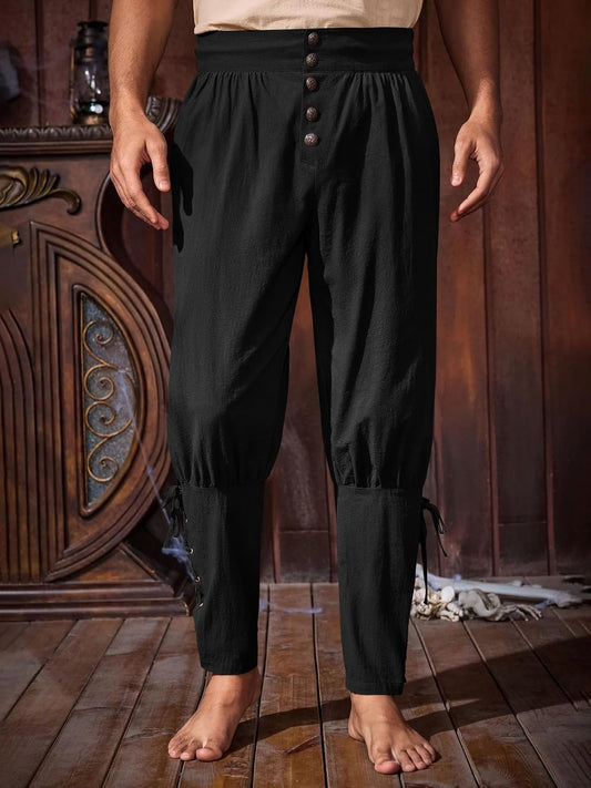 Runcati Mens Medieval Pirate Pants Renaissance Ankle Banded Viking Ren Faire Pants Lace Up Halloween Costume Trousers