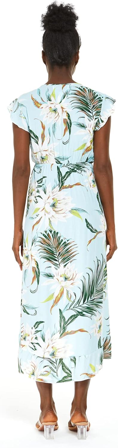 Matchable Couple Hawaiian Luau Shirt or Wrap Ruffle Dress in Wispy Cereus Light Blue