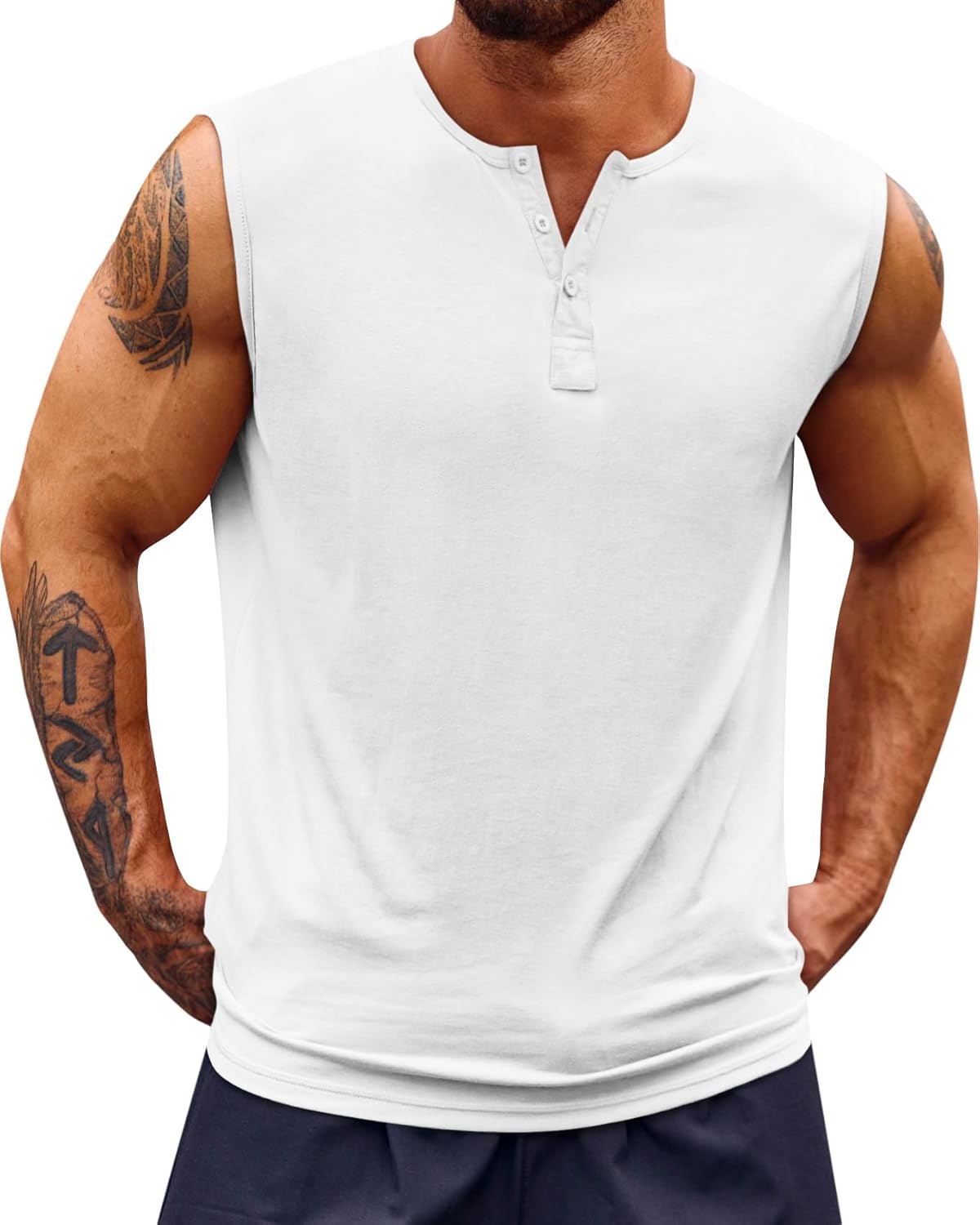 Runcati Mens Muscle Tank Tops Sleeveless Workout Gym Slim Fit Henley Shirt Casual Basic Summer Beach Tops