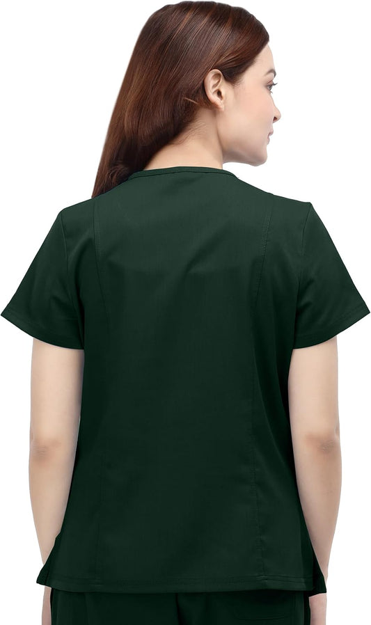 NY Threads Scrub Tops for Women Soft Stretch V-Neck Medical Scrub Top with Pockets