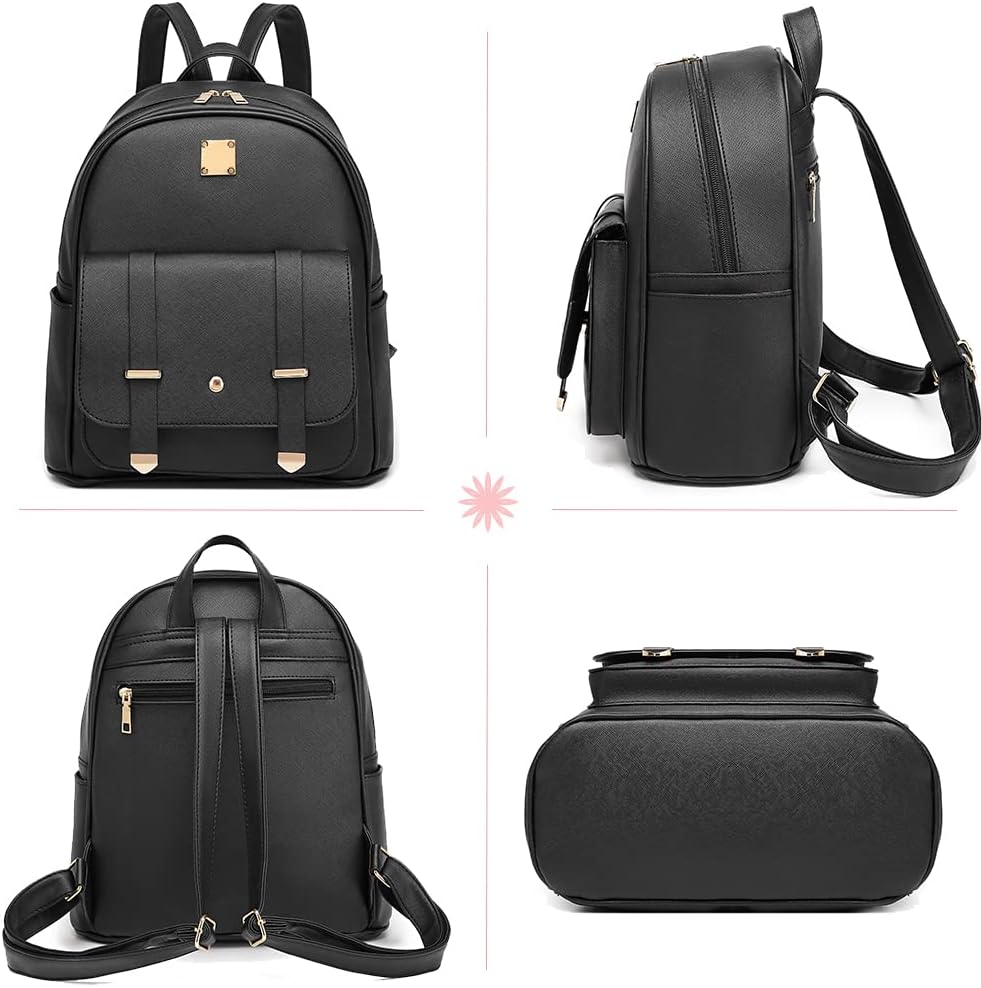 MACCINELO Cute Leather Mini Backpack Purse for Women Bowknot Small Backpack for Girls gift Rucksack Ladies Shoulder Bag 3pcs
