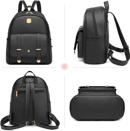 MACCINELO Cute Leather Mini Backpack Purse for Women Bowknot Small Backpack for Girls gift Rucksack Ladies Shoulder Bag 3pcs