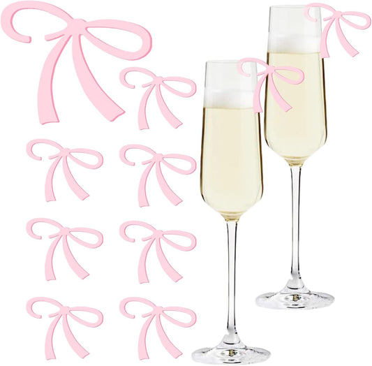 48 Pcs Bow Drink Marker Coquette Bowknot Wine Glass Charms Acrylic Trendy Drink Tag Accessory for Birthday Wedding Bachelorette Party