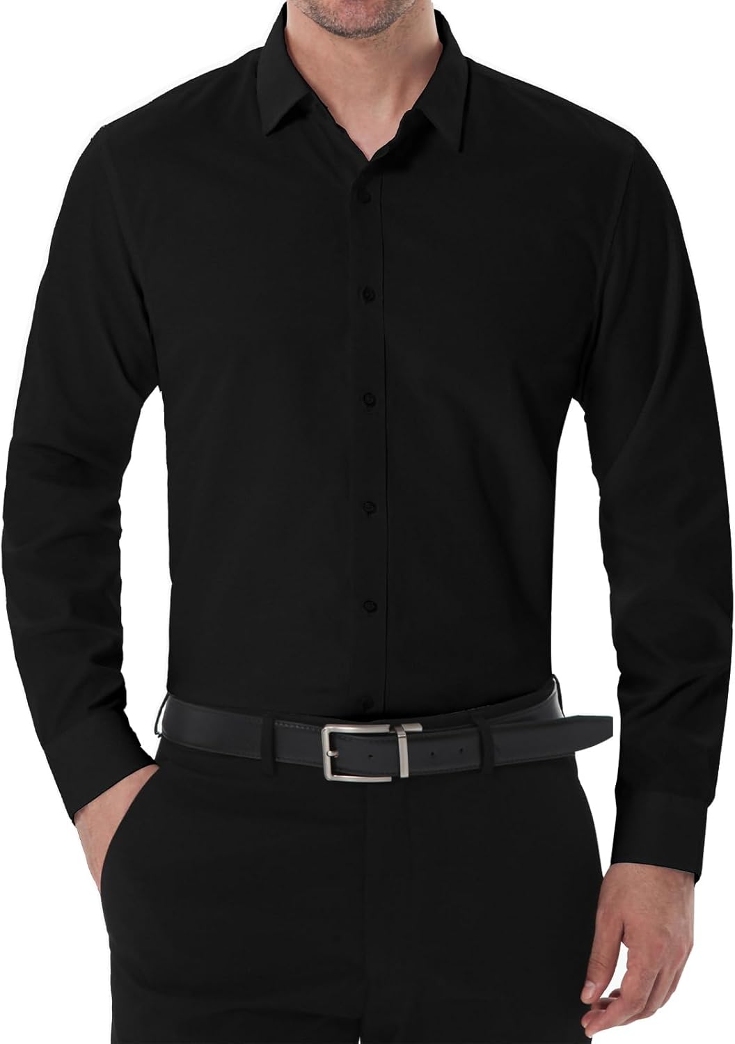 SIR7 Men's Slim Fit Stretch Dress Shirt Solid Color Microelastic Long Sleeve Casual Soft Business Button Up Shirts