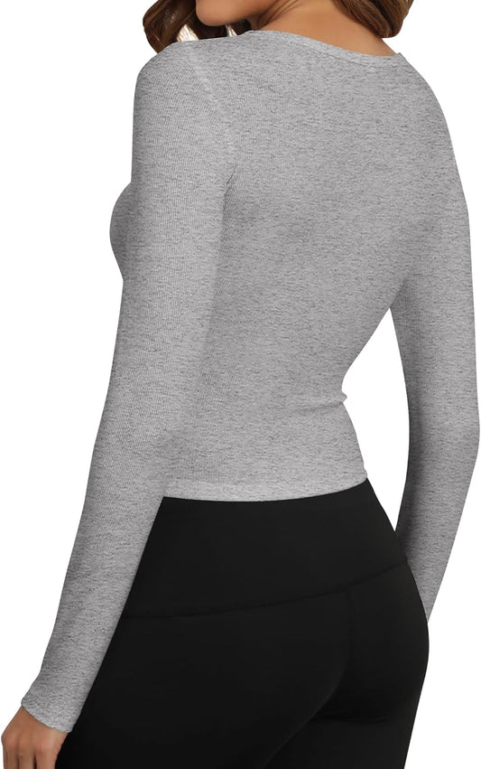Artfish Women's Casual Basic Ribbed T-Shirts Slim Fitted Boat Neck Long Sleeve Crop Top