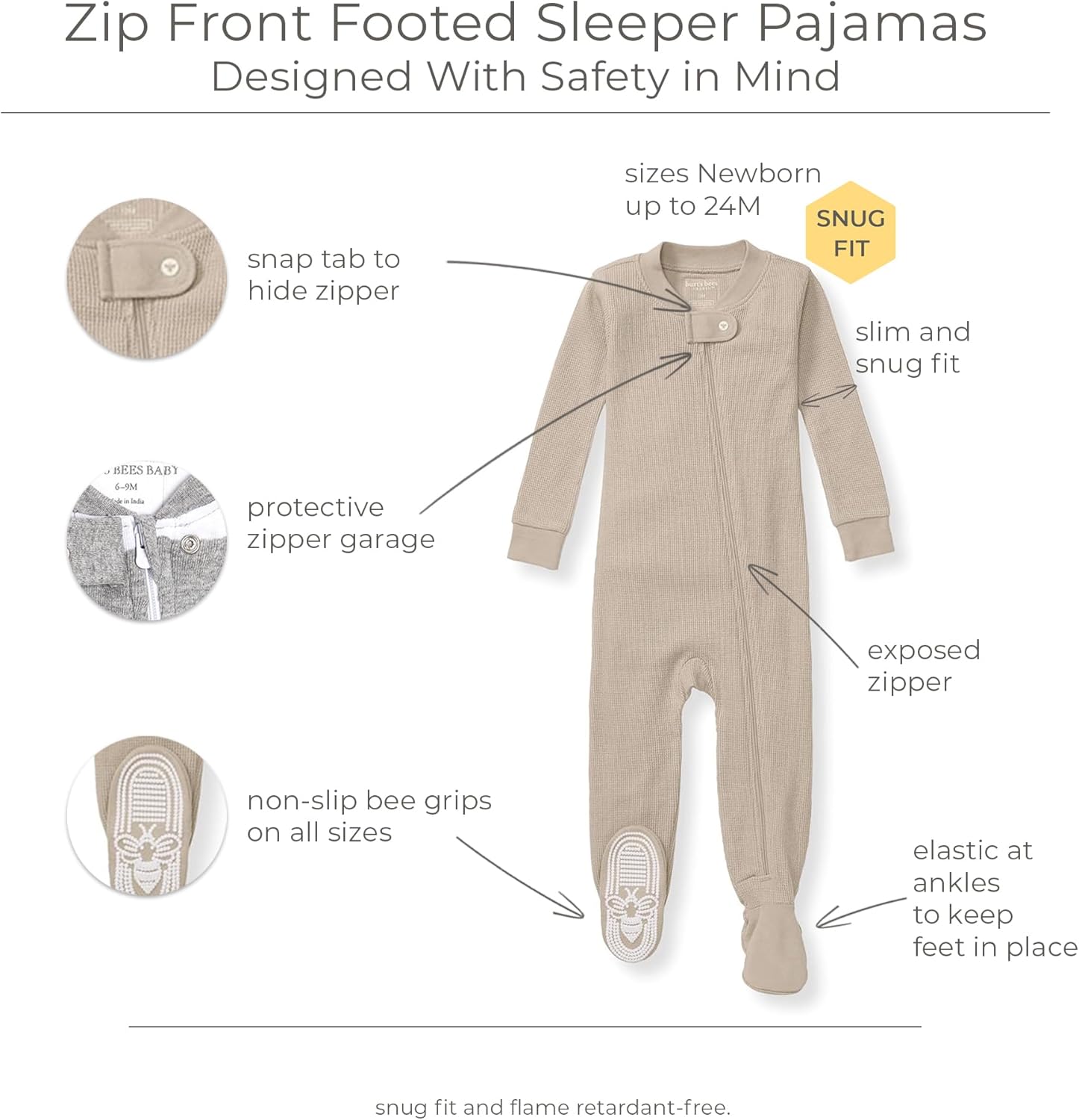 Burt's Bees Baby Unisex Baby Honeysoft Sleeper Pajamas, Zip Front Non-slip Footed Footie Pjs, Organic Cotton & Lyocell