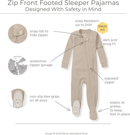 Burt's Bees Baby Unisex Baby Honeysoft Sleeper Pajamas, Zip Front Non-slip Footed Footie Pjs, Organic Cotton & Lyocell