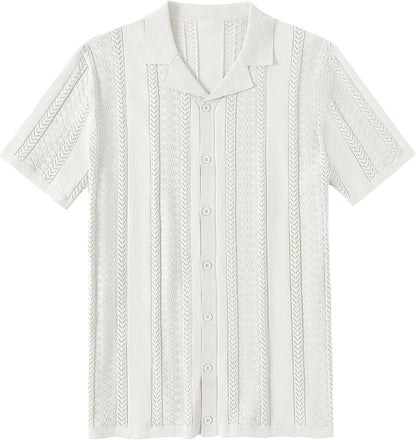 COOFANDY Men's Knit Shirts Vintage Short Sleeve Button Down Shirt Casual Summer Beach Shirt