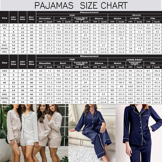 5Pcs XS-XXL Womens Silk Satin Pajamas Sets Long Pj Sets Button Down Pjs Set Loungewear Sleepwear