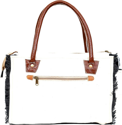 13 Inch Upcycled Canvas & Genuine Leather Hobo Tote Bag – Zipper Closure, Cotton Lining, Eco-Friendly Boho Shoulder Handbag