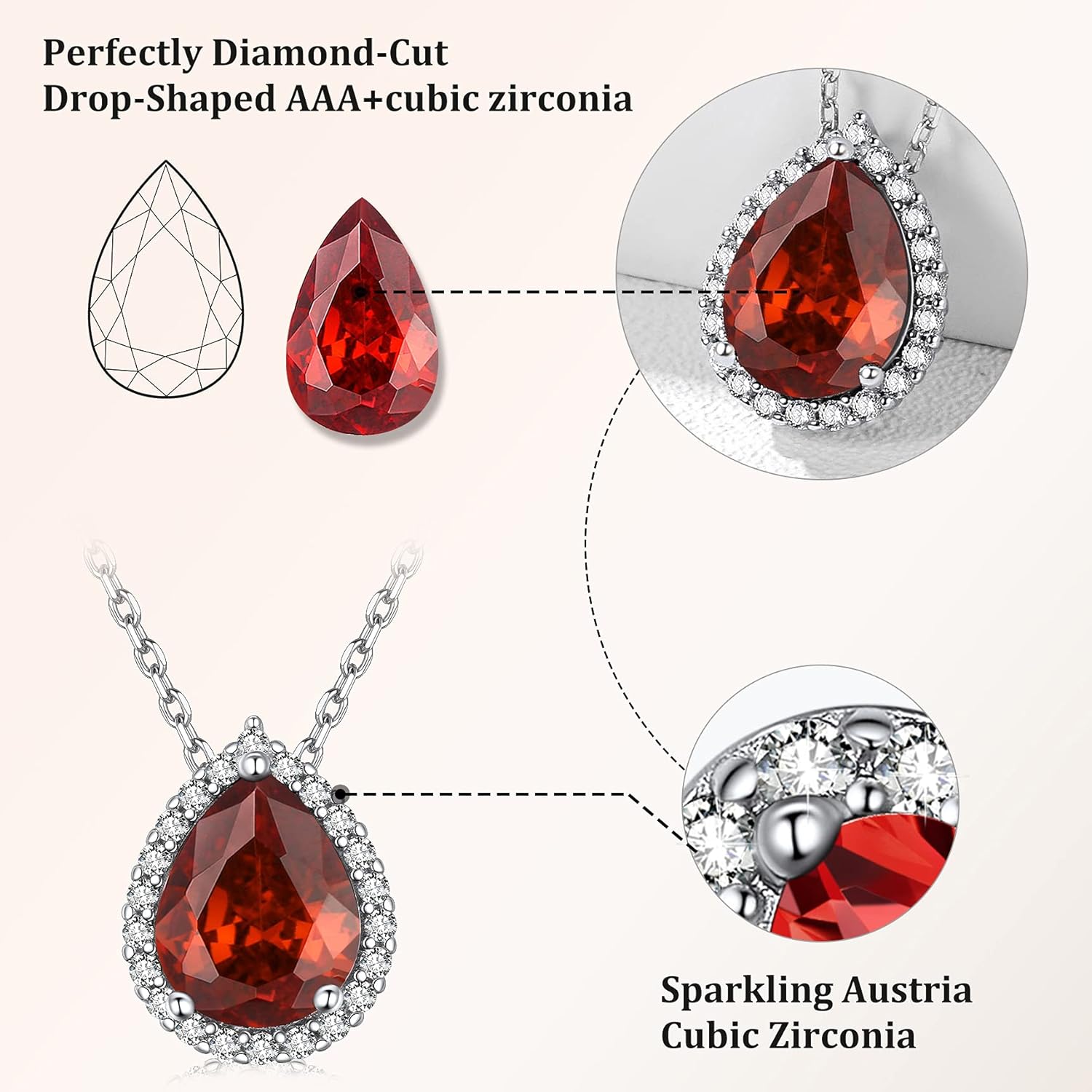 Bestyle Sparkling 925 Sterling Silver Birthstone Necklaces for Women, Created Heart/Round/Teardrop/Square Crystal Solitaire Pendant Diamond Necklace, Great Birthday/Anniversary/Wedding Gifts