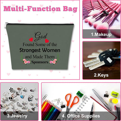 Sponsor Gift for Women Makeup Bag Sponsor Appreciation Gift AA NA Addiction Recovery Gift Cosmetic Bag Confirmation Sponsor Gift Sponsor Thank You Gift Alcoholics Anonymous Gift Sobriety Gift（Gray）