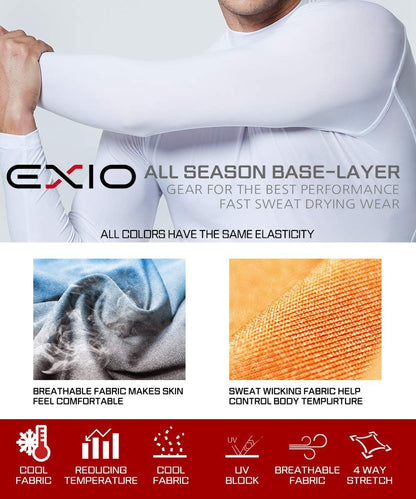 EXIO Mens Compression Baselayer Top Cool Dry Long & Short Sleeve Workout Shirt